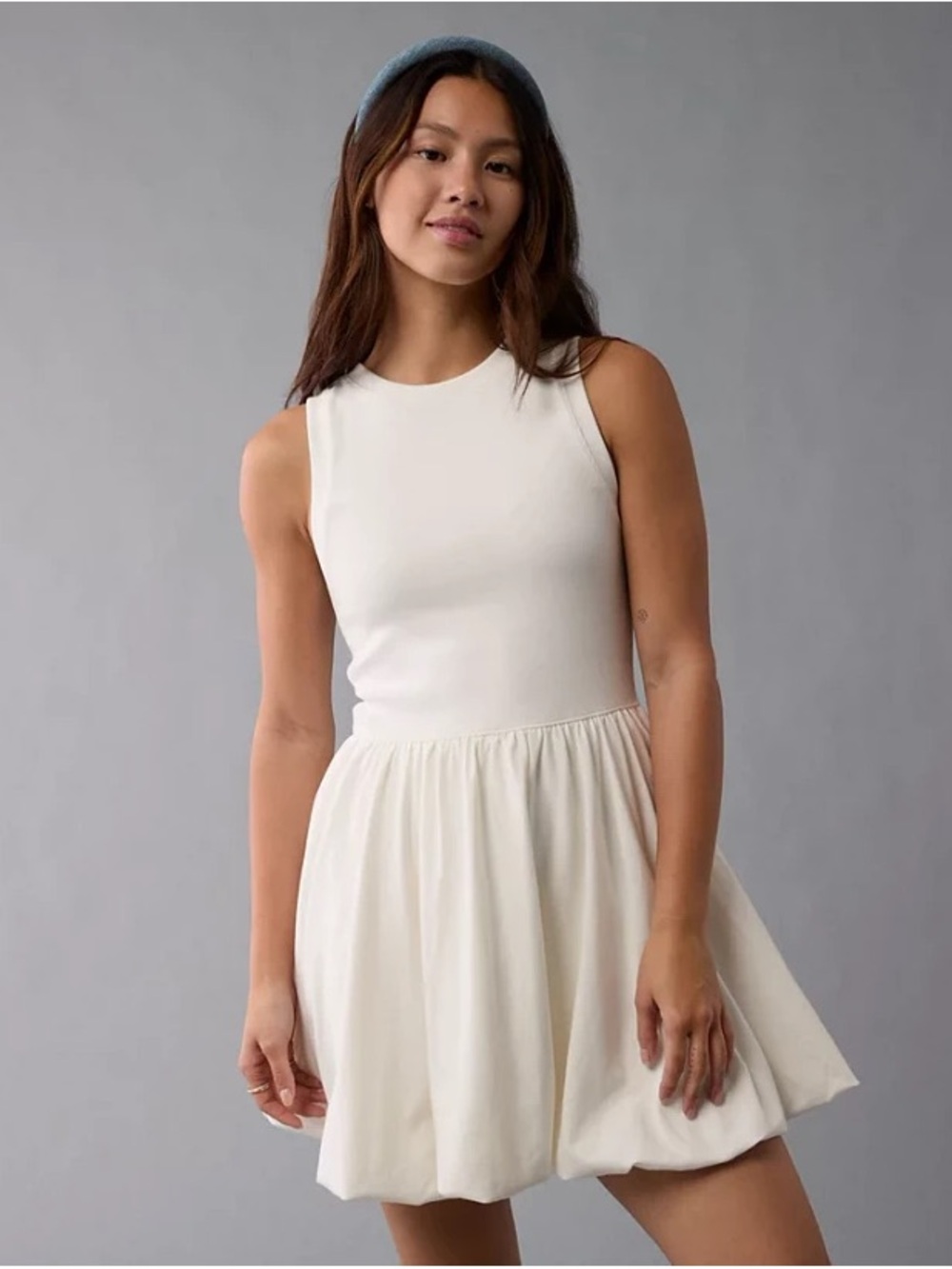 NWT American Eagle Outfitters Sleeveless Cream Fit-and-Flare Mini Bubble Dress